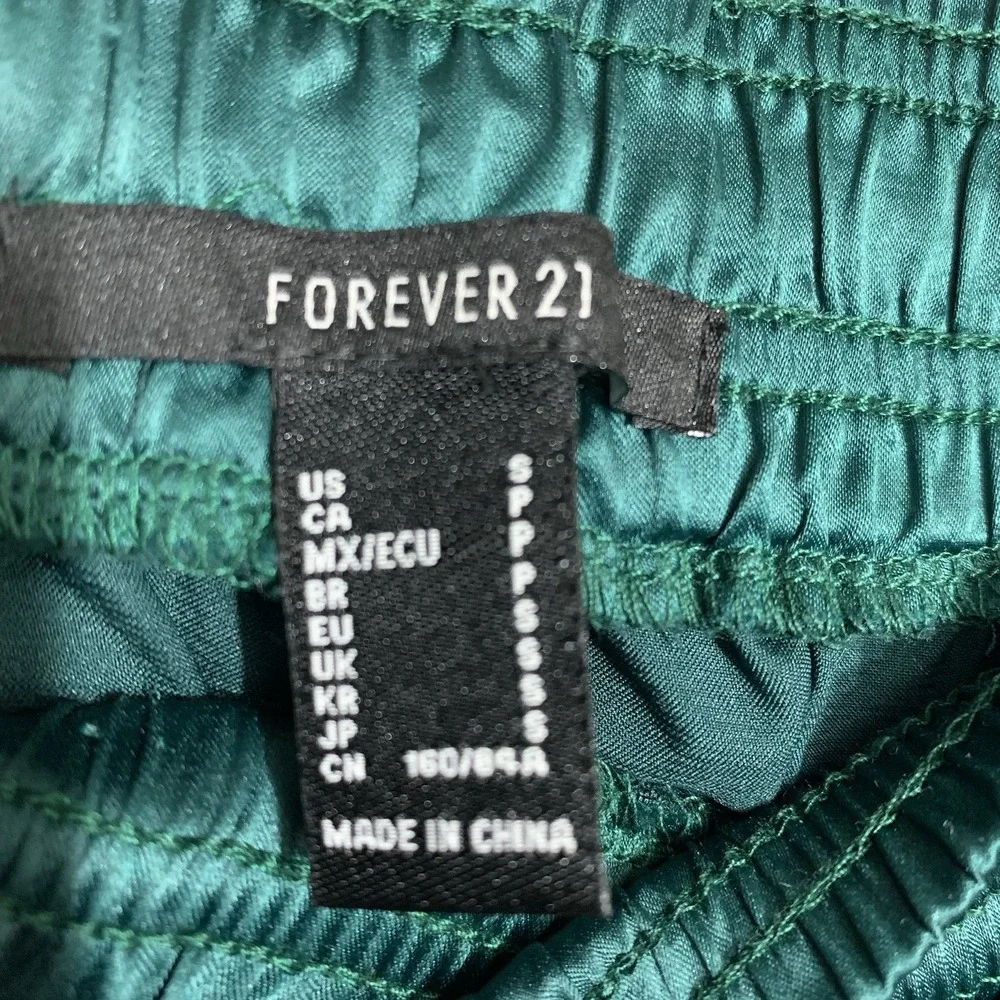 Forever 21 Jogger Pants‎ Women S Green Satin Elastic Waist Drawstring High Rise